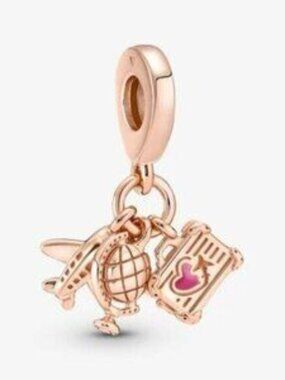 Pandora Airplane, Globe & Suitcase Triple Dangle Charm